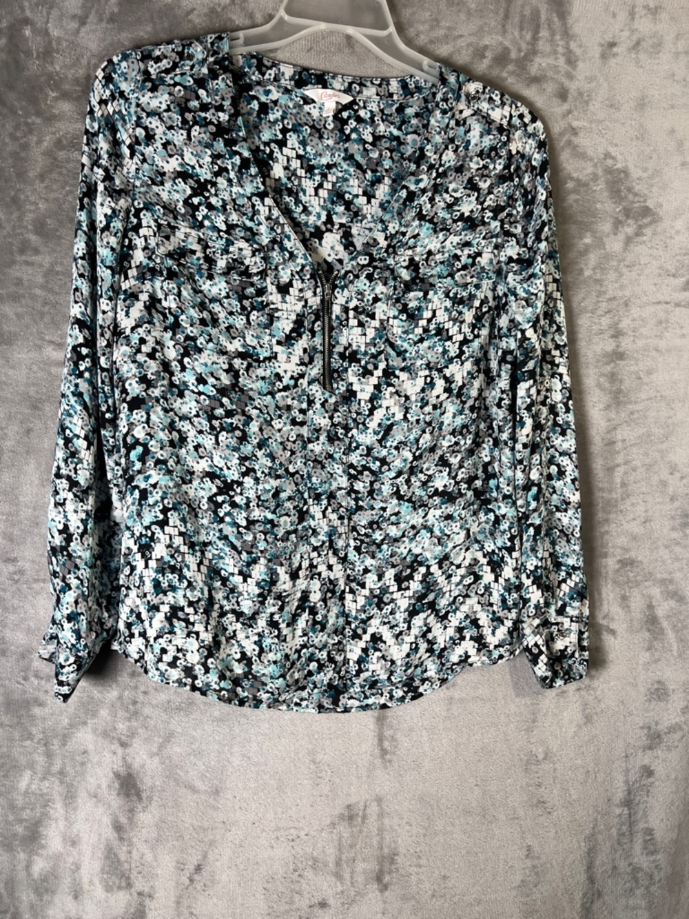 Candie's Black, Teal & Gray Floral Print Top